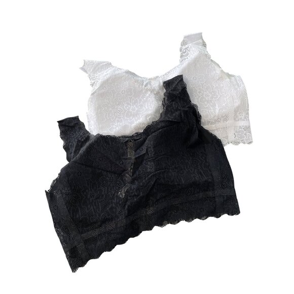 Rhonda Shear 2 Pack Lace Body Bra Size Medium Floral Black White Intimate 544.6 - Picture 3 of 9
